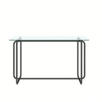 Rectangle Dining Table With Black Metal Frame, Tempered Glass Dining Table For Kitchen Room
