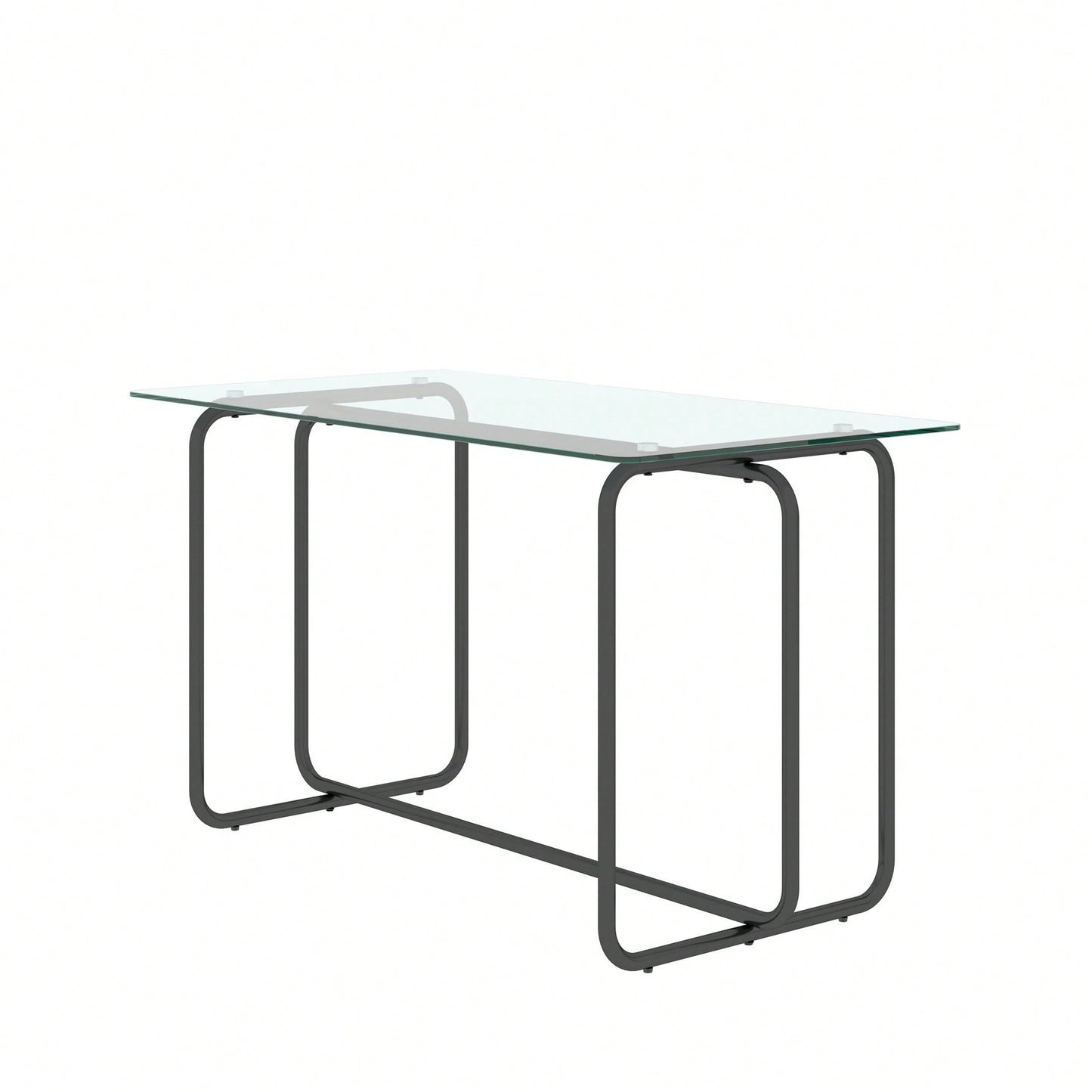 Rectangle Dining Table With Black Metal Frame, Tempered Glass Dining Table For Kitchen Room