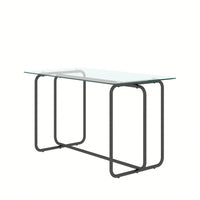 Rectangle Dining Table With Black Metal Frame, Tempered Glass Dining Table For Kitchen Room