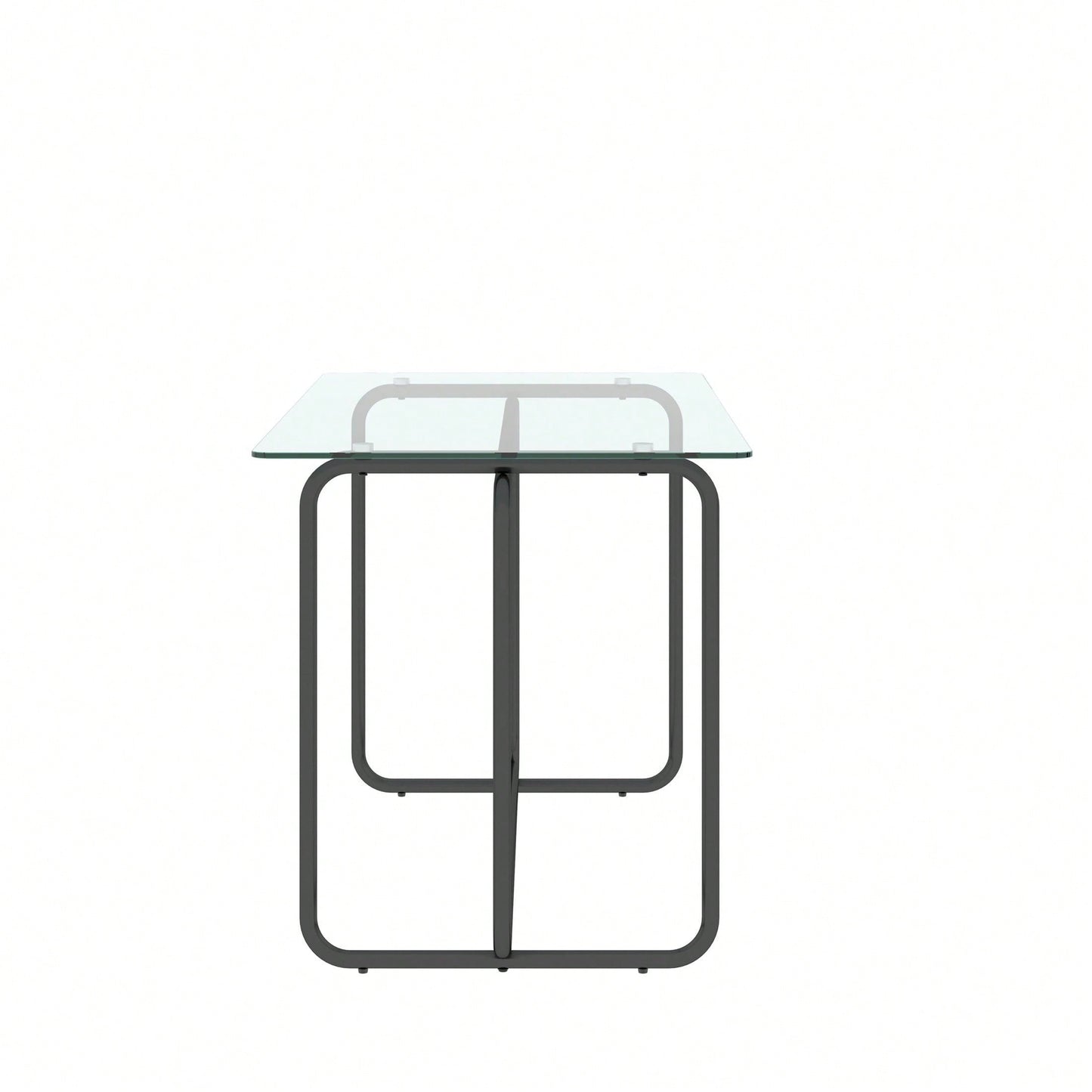 Rectangle Dining Table With Black Metal Frame, Tempered Glass Dining Table For Kitchen Room