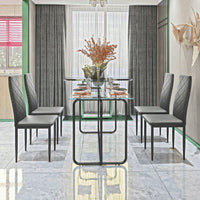 Rectangle Dining Table With Black Metal Frame, Tempered Glass Dining Table For Kitchen Room