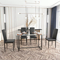 Rectangle Dining Table With Black Metal Frame, Tempered Glass Dining Table For Kitchen Room