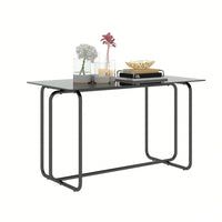 Rectangle Dining Table With Black Metal Frame, Tempered Glass Dining Table For Kitchen Room