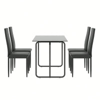 Rectangle Dining Table With Black Metal Frame, Tempered Glass Dining Table For Kitchen Room