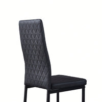 Modern Minimalist Dining Chair, Fireproof Leather Sprayed Metal Pipe Diamond Grid Pattern Restaurant Home Conference Chair Set Of 4