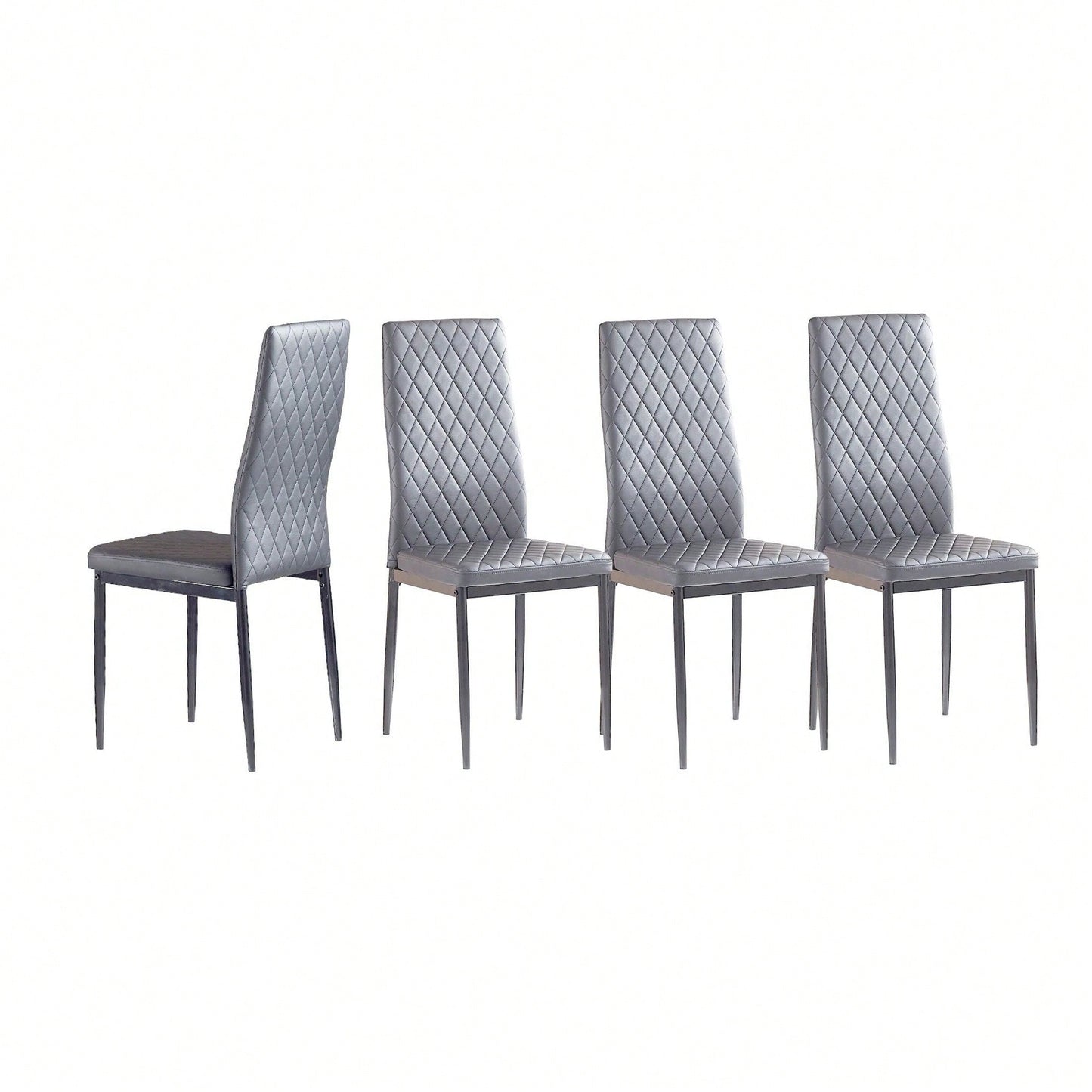 Modern Minimalist Dining Chair, Fireproof Leather Sprayed Metal Pipe Diamond Grid Pattern Restaurant Home Conference Chair Set Of 4