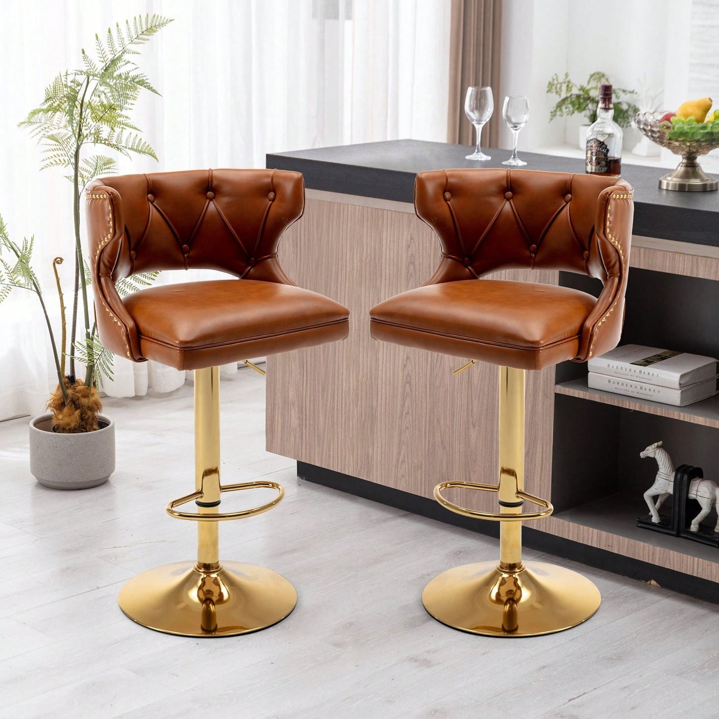 Bar Stools With Back And Footrest Counter Height Dining Chairs - 2PCS/SET