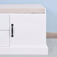 Wooden Entryway Shoe Cabinet With 2 Drawers And 2 Doors Living Room Storage Bench With White Cushion