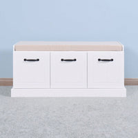 Wooden Entryway Shoe Cabinet Living Room Storage Bench With White Cushion