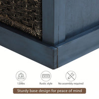 Rustic Storage Bench With 3 Removable Classic Rattan Basket , Entryway Bench Storage Bench With Removable Cushion