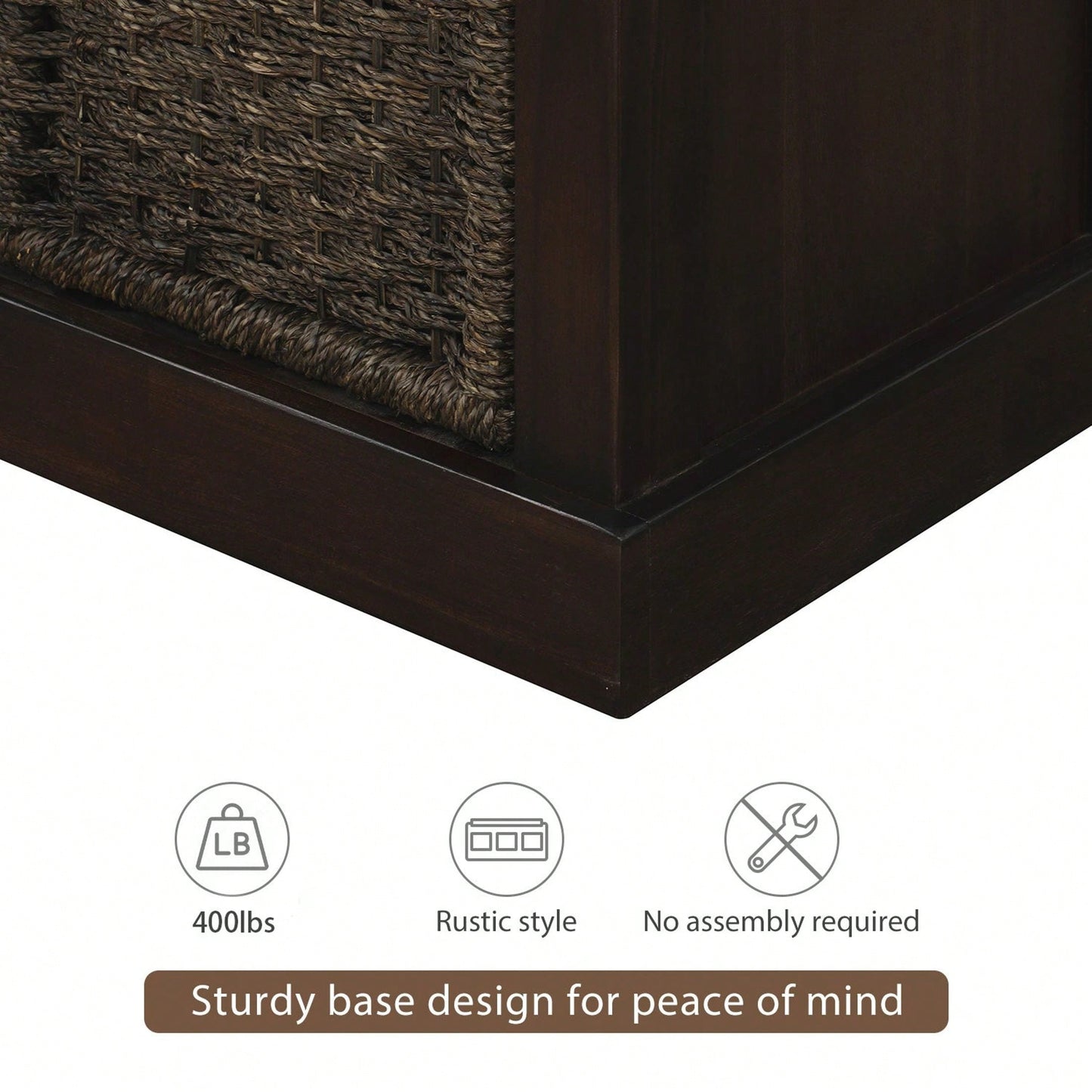 Rustic Storage Bench With 3 Removable Classic Rattan Basket , Entryway Bench Storage Bench With Removable Cushion