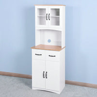 White Pantry Room Storage Microwave Cabinet With Framed Glass Doors And Drawer