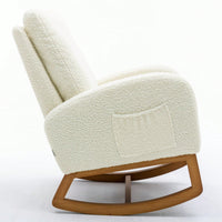 Mid-Century Modern Solid Wood Rocking Chair with Upholstered Cushion Cozy Armrests and High Backrest for Living Room