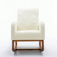 Mid-Century Modern Solid Wood Rocking Chair with Upholstered Cushion Cozy Armrests and High Backrest for Living Room