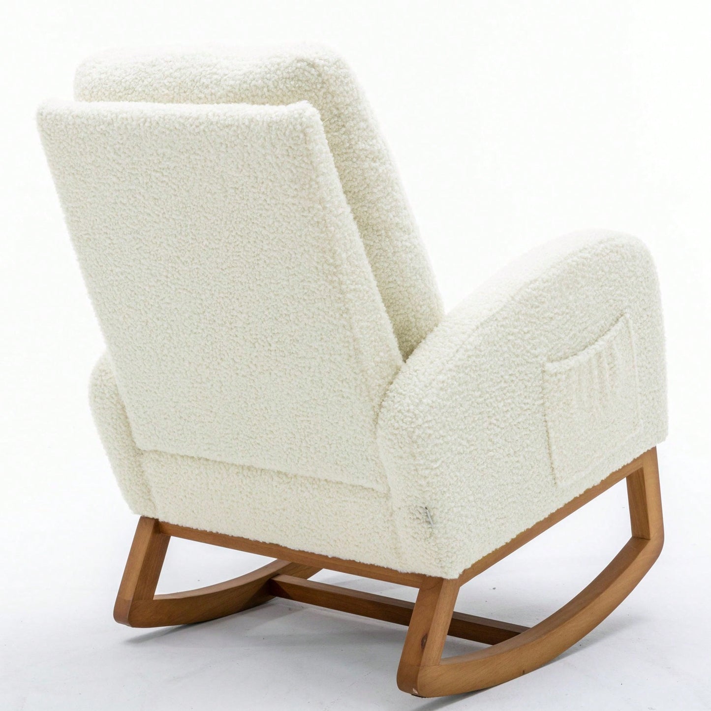 Mid-Century Modern Solid Wood Rocking Chair with Upholstered Cushion Cozy Armrests and High Backrest for Living Room