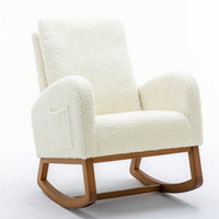 Mid-Century Modern Solid Wood Rocking Chair with Upholstered Cushion Cozy Armrests and High Backrest for Living Room