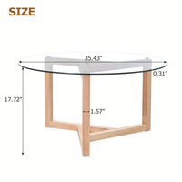 Round Glass Coffee Table Modern Cocktail Table Easy Assembly With Tempered Glass Top & Sturdy Wood Base