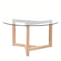 Round Glass Coffee Table Modern Cocktail Table Easy Assembly With Tempered Glass Top & Sturdy Wood Base