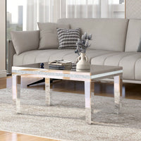 Modern Glass Mirrored Coffee Table, Easy Assembly Cocktail Table With Crystal Design And Adjustable Height Legs