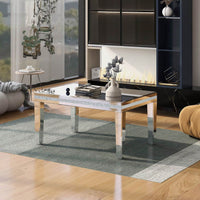 Modern Glass Mirrored Coffee Table, Easy Assembly Cocktail Table With Crystal Design And Adjustable Height Legs