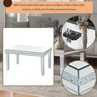 Modern Glass Mirrored Coffee Table, Easy Assembly Cocktail Table With Crystal Design And Adjustable Height Legs