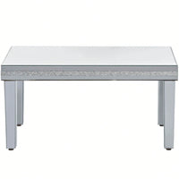 Modern Glass Mirrored Coffee Table, Easy Assembly Cocktail Table With Crystal Design And Adjustable Height Legs