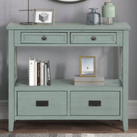 36'' Farmhouse Pine Wood Console Table Entry Sofa Table With 4 Drawers & 1 Storage Shelf For Entryway Living Room Bedroom Hallway Kitchen
