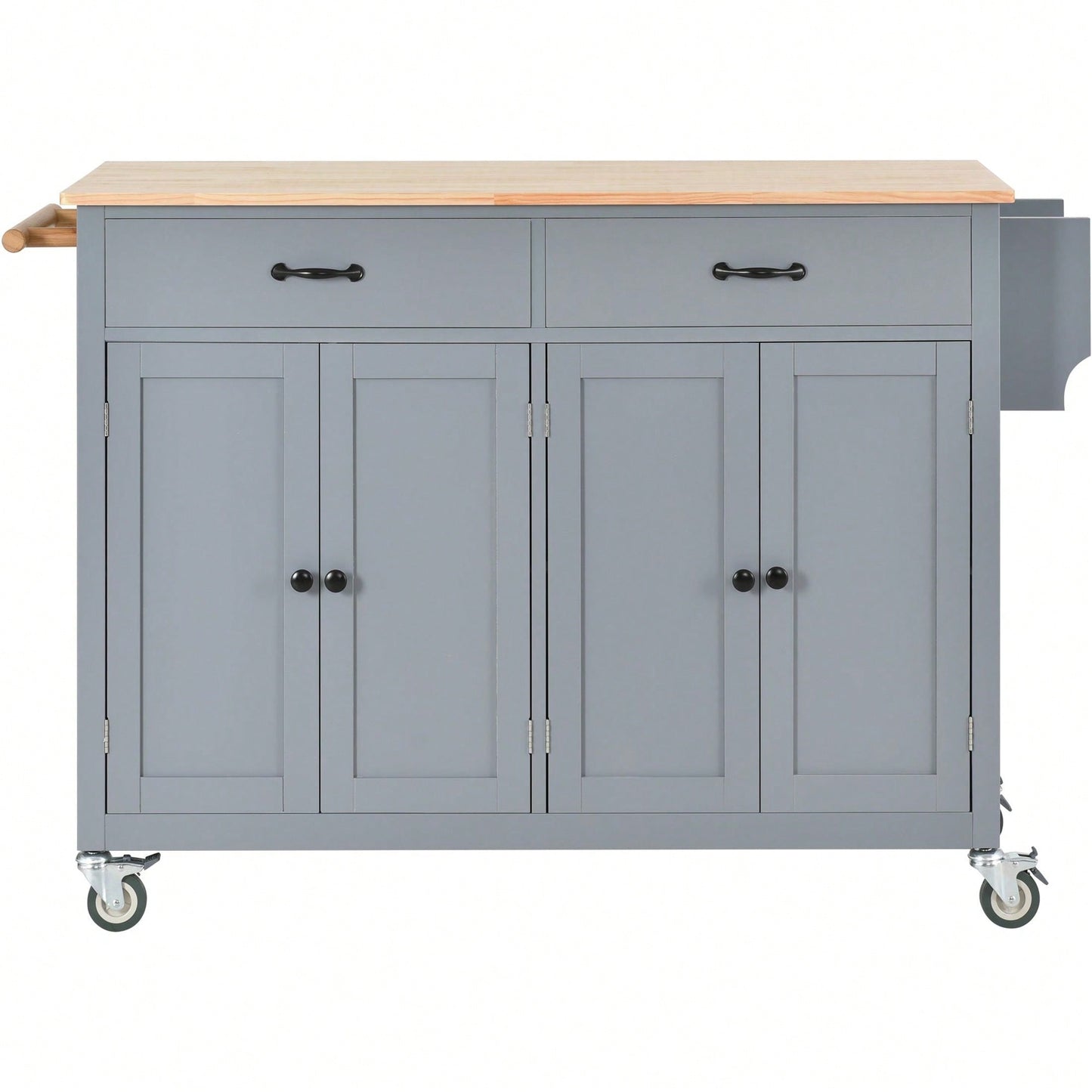 Kitchen Island Cart With Solid Wood Top And Locking Wheels, 54.3 Inch Width, 4 Door Cabinet And Two Drawers, Spice Rack, Towel Rack