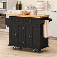 Kitchen Island Cart With Two Storage Cabinets And Two Locking Wheels,43.31 Inch Width,4 Door Cabinet And Two Drawers,Spice Rack, Towel Rack