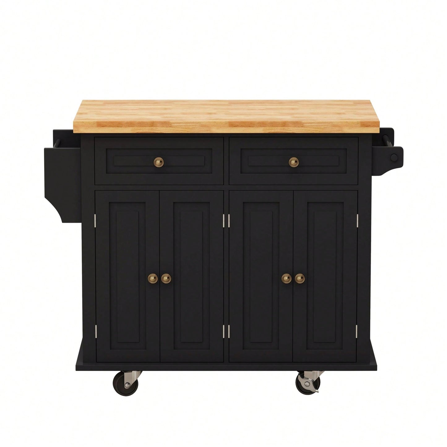 Kitchen Island Cart With Two Storage Cabinets And Two Locking Wheels,43.31 Inch Width,4 Door Cabinet And Two Drawers,Spice Rack, Towel Rack