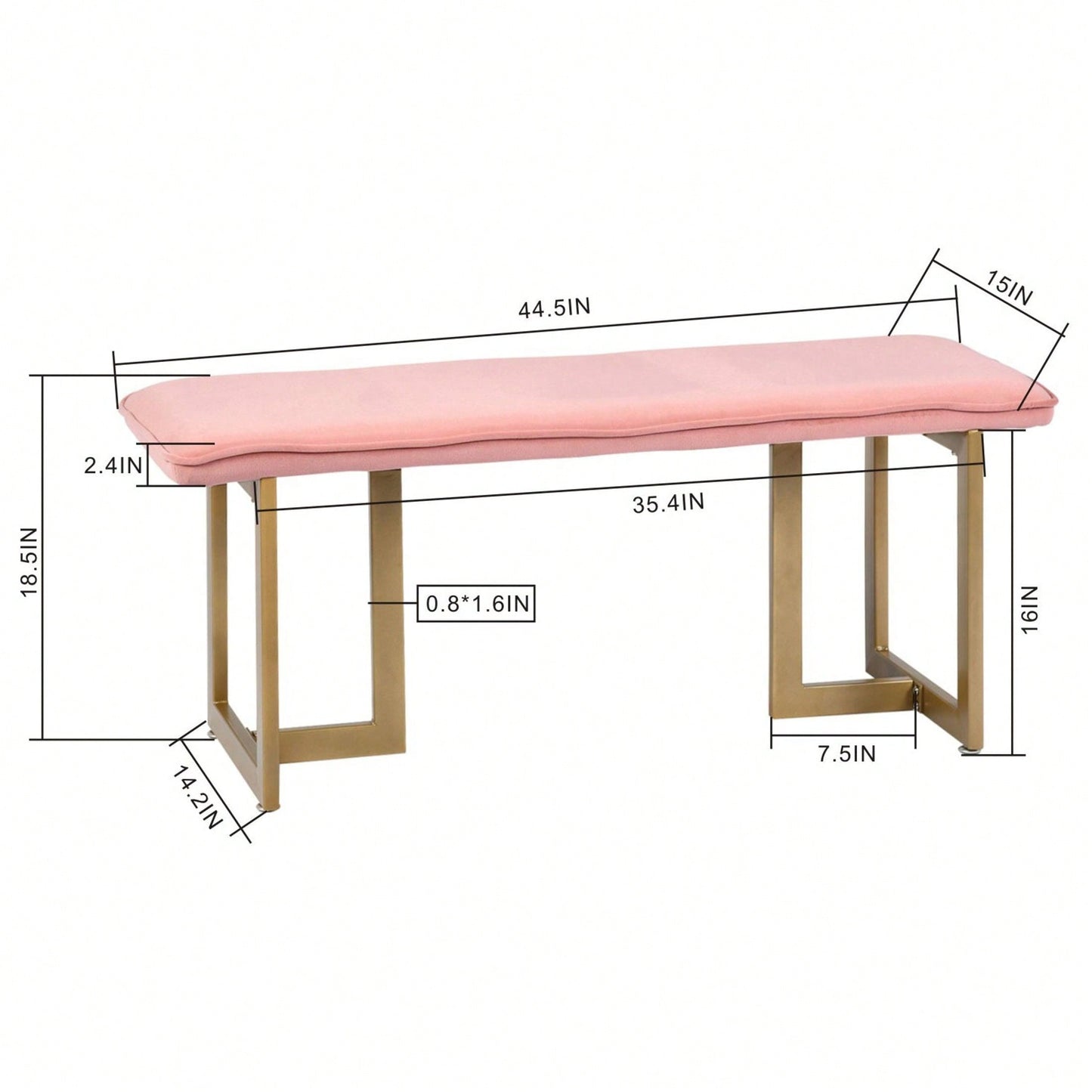 Upholstered Velvet Bench 44.5" W X 15" D X 18.5" H,Golden Powder Coating Legs