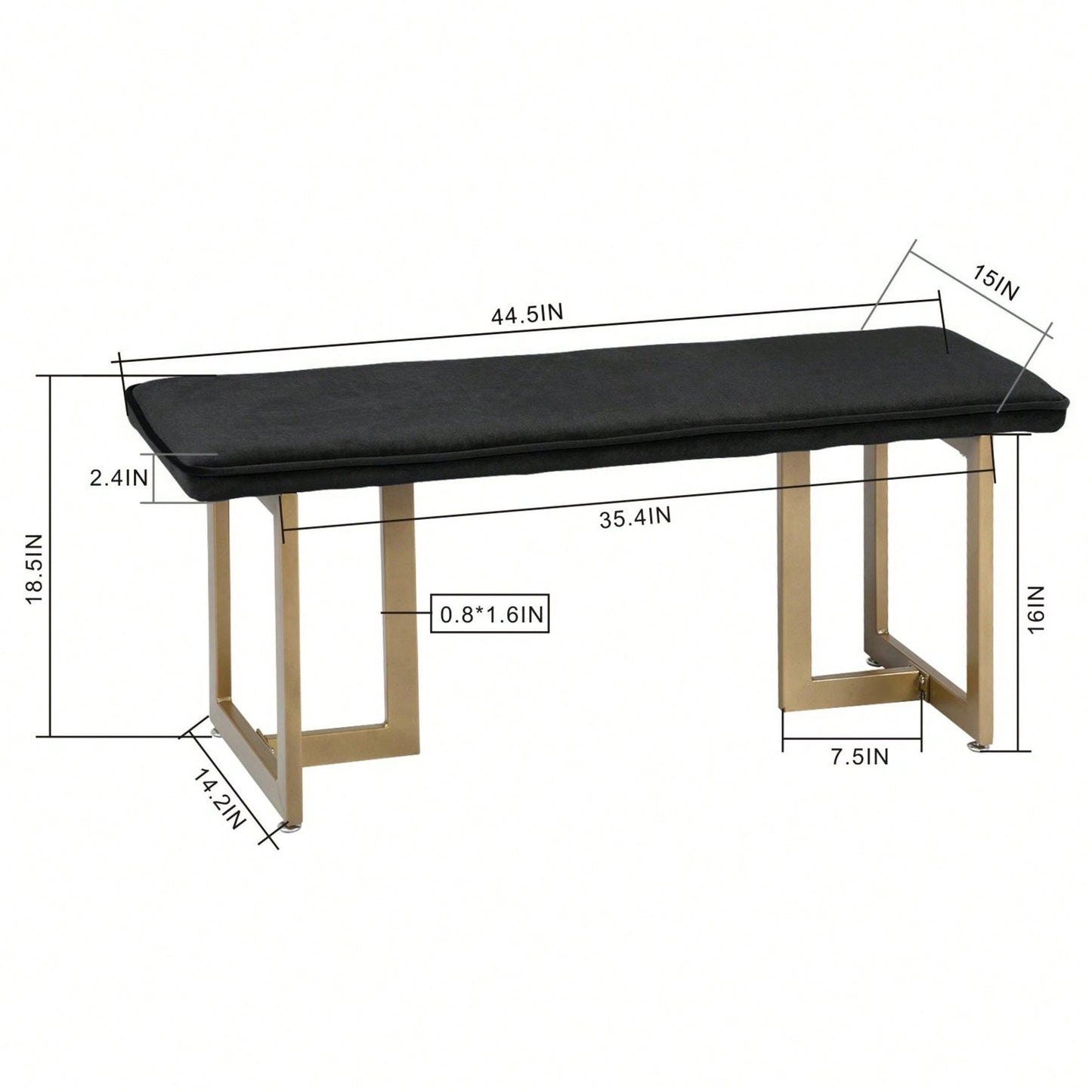 Upholstered Velvet Bench 44.5" W X 15" D X 18.5" H,Golden Powder Coating Legs