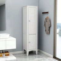 Tall Narrow Tower Freestanding Cabinet With 2 Shutter Doors 5 Tier Shelves For Bathroom, Kitchen ,Living Room ,Storage Cabinet