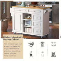 Kitchen Cart With Rubber Wood Desktop Rolling Mobile Kitchen Island With Storage And 5 Draws 53" Length