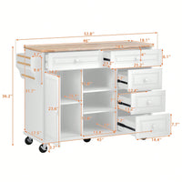 Kitchen Cart With Rubber Wood Desktop Rolling Mobile Kitchen Island With Storage And 5 Draws 53" Length