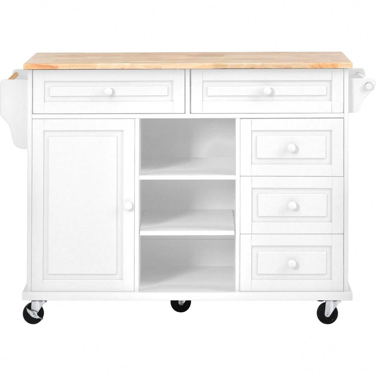 Kitchen Cart With Rubber Wood Desktop Rolling Mobile Kitchen Island With Storage And 5 Draws 53" Length