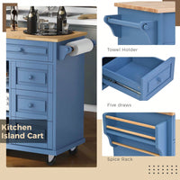 Kitchen Cart With Rubber Wood Desktop Rolling Mobile Kitchen Island With Storage And 5 Draws 53" Length