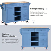 Kitchen Cart With Rubber Wood Desktop Rolling Mobile Kitchen Island With Storage And 5 Draws 53" Length