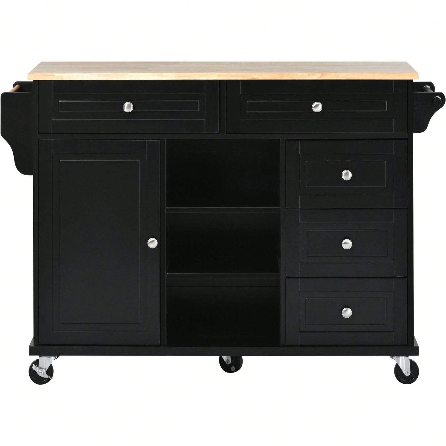 Kitchen Cart With Rubber Wood Desktop Rolling Mobile Kitchen Island With Storage And 5 Draws 53" Length