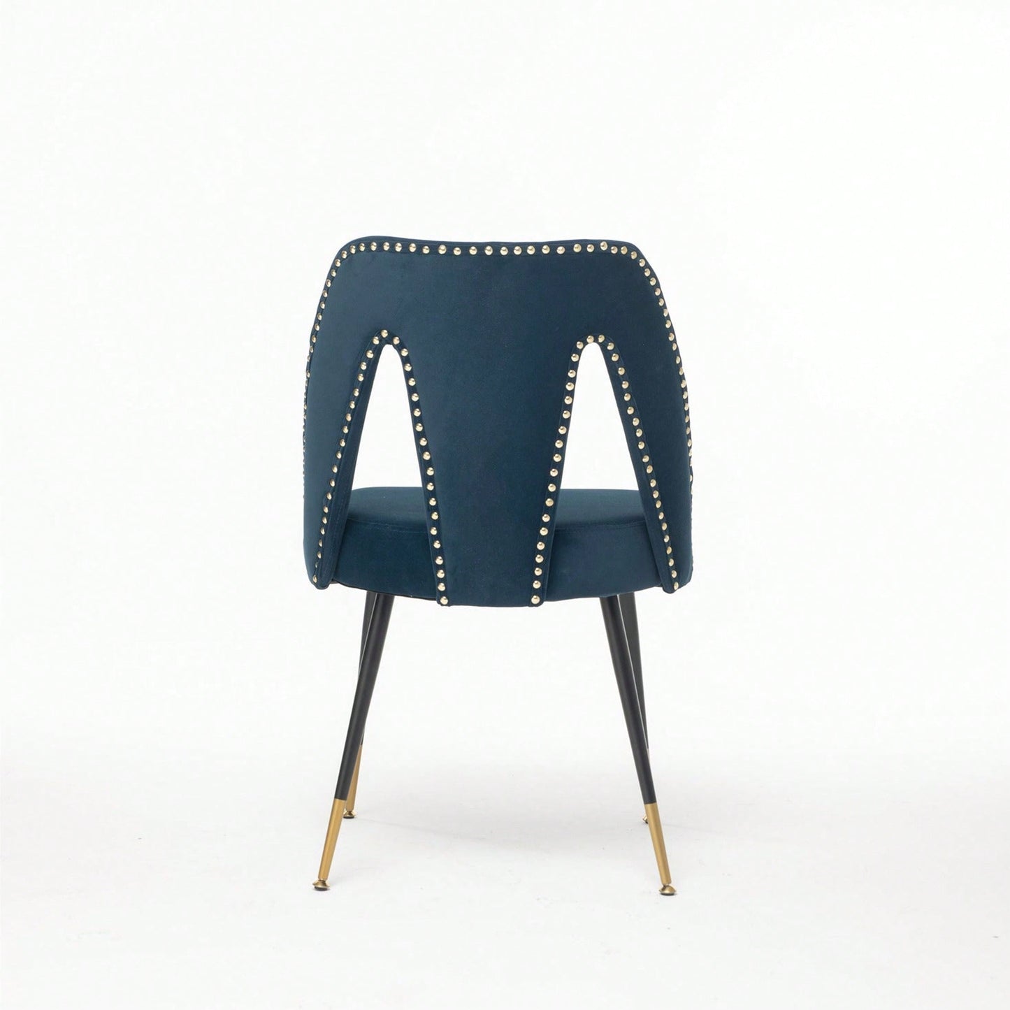 Modern Contemporary Velvet Upholstered Dining Chair With Nailheads And Gold Tipped Black Metal Legs,Set Of 2