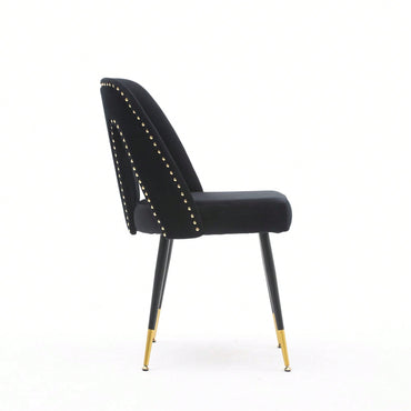 Modern Contemporary Velvet Upholstered Dining Chair With Nailheads And Gold Tipped Black Metal Legs,Set Of 2