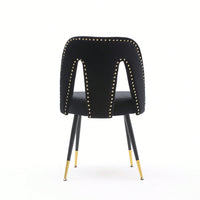 Modern Contemporary Velvet Upholstered Dining Chair With Nailheads And Gold Tipped Black Metal Legs,Set Of 2