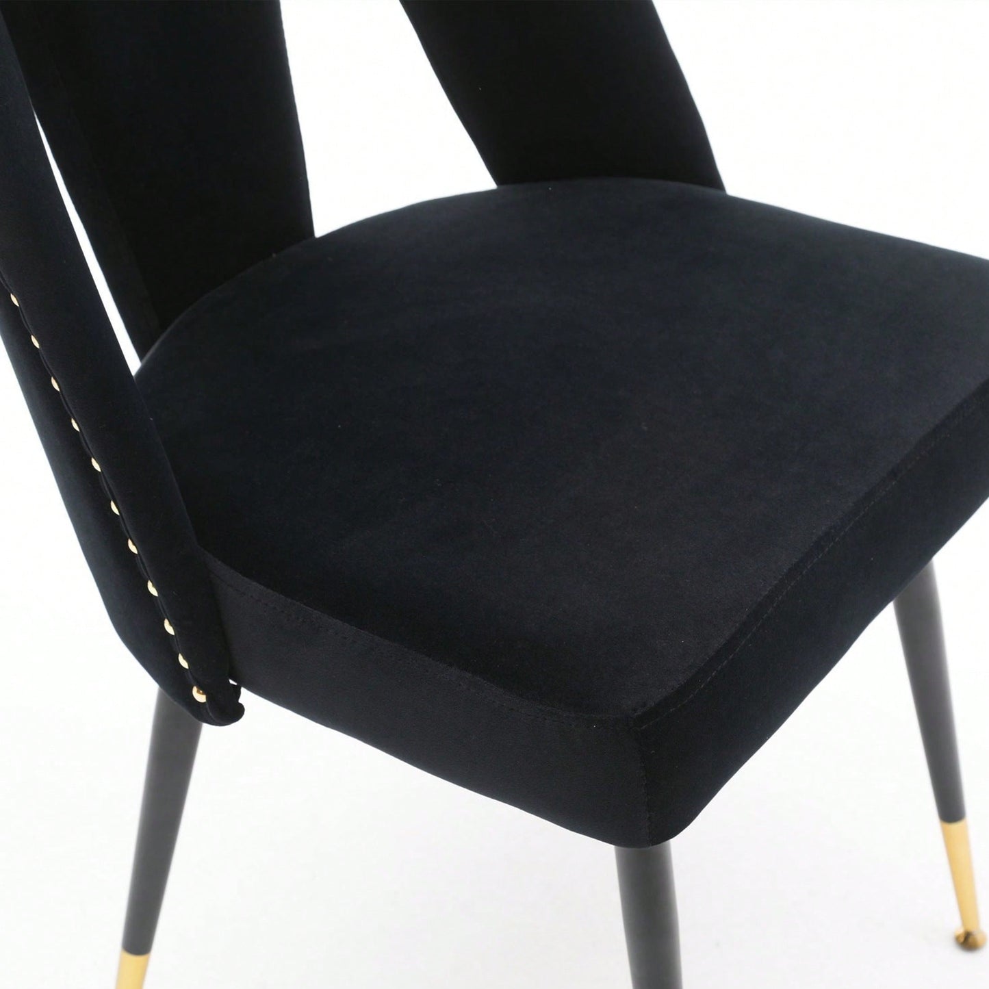 Modern Contemporary Velvet Upholstered Dining Chair With Nailheads And Gold Tipped Black Metal Legs,Set Of 2