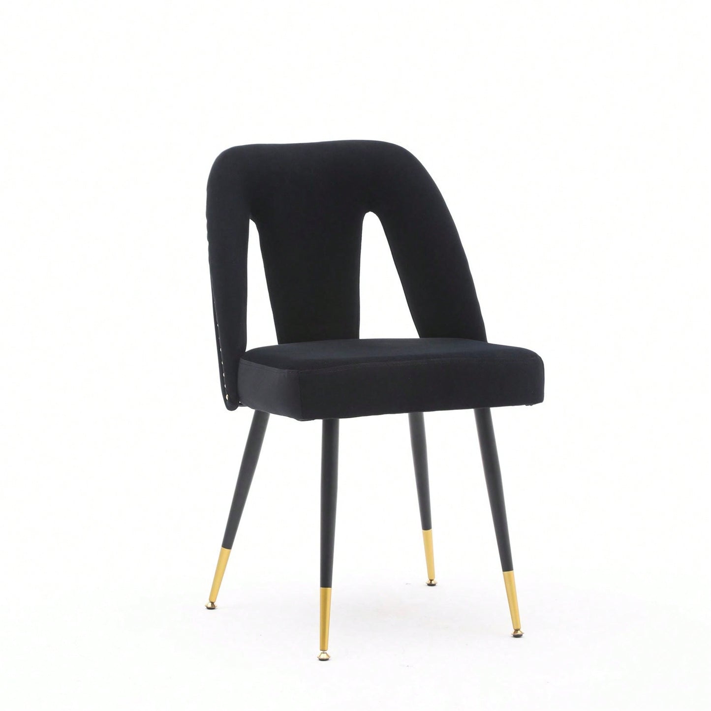 Modern Contemporary Velvet Upholstered Dining Chair With Nailheads And Gold Tipped Black Metal Legs,Set Of 2