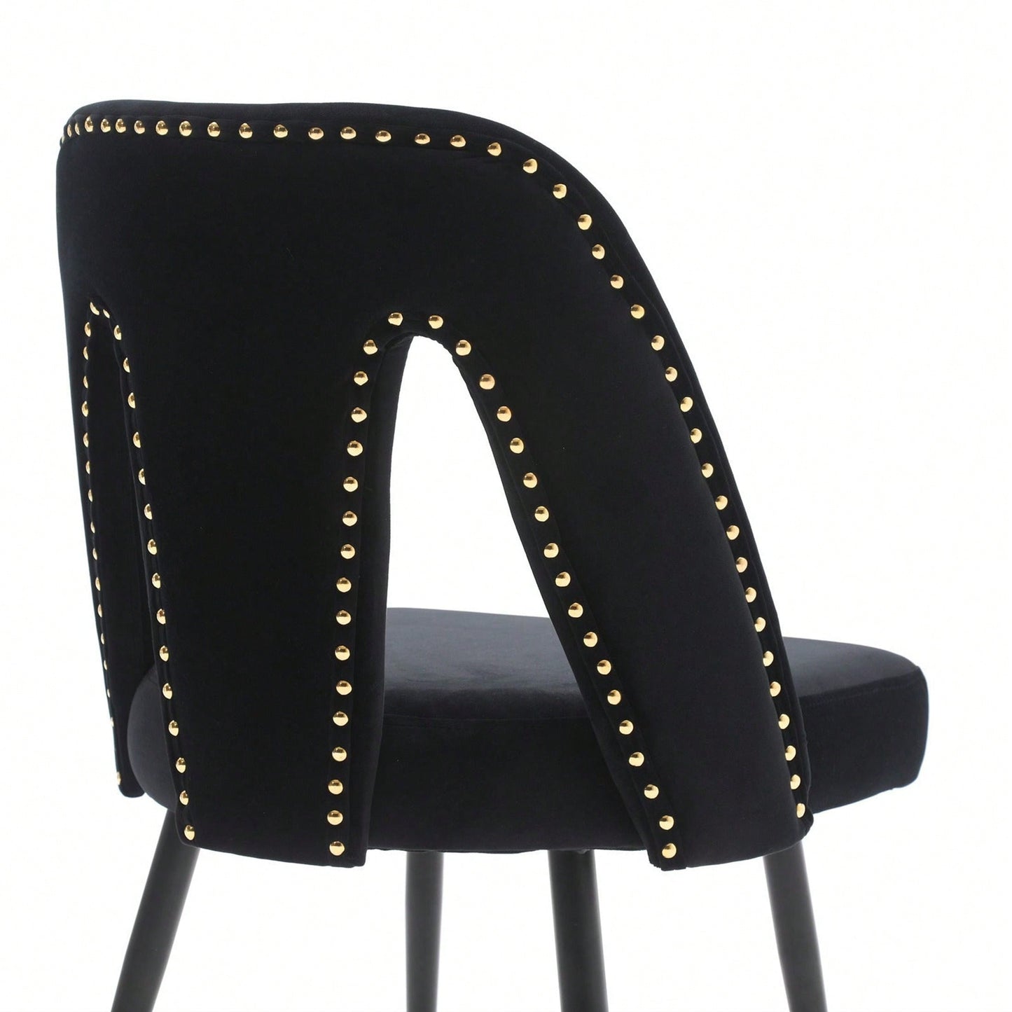 Modern Contemporary Velvet Upholstered Dining Chair With Nailheads And Gold Tipped Black Metal Legs,Set Of 2