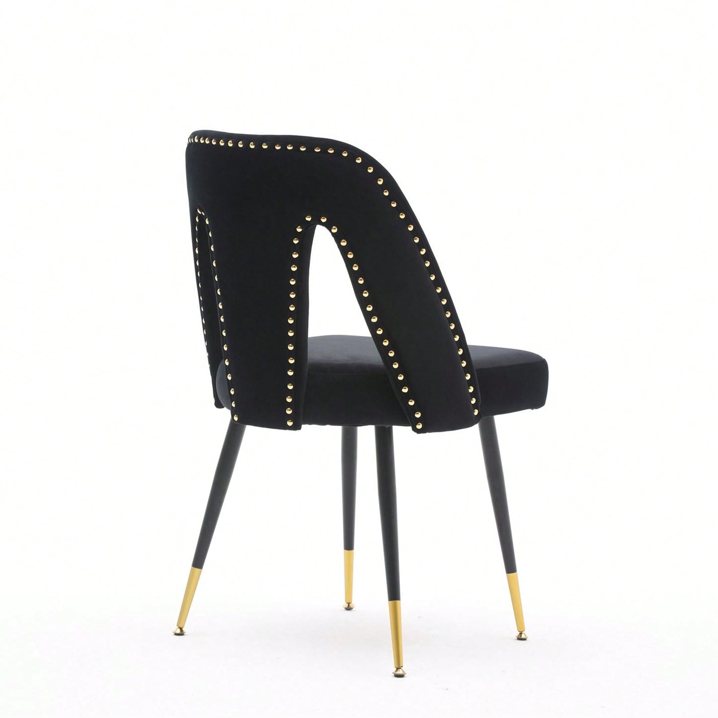 Modern Contemporary Velvet Upholstered Dining Chair With Nailheads And Gold Tipped Black Metal Legs,Set Of 2