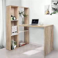 2 in 1 Computer Desk L-Shape Desktop with Shelves Oak Finish Adjustable Height 29.5 to 54.3 Inches 47.2W x 19.7D