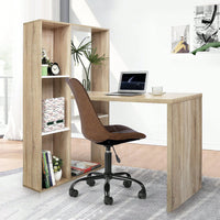 2 in 1 Computer Desk L-Shape Desktop with Shelves Oak Finish Adjustable Height 29.5 to 54.3 Inches 47.2W x 19.7D