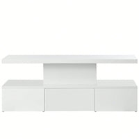 2-Tier Rectangle Center Table With Plug-In 16 Colors LED Lighting For Living Room, Modern Glossy Coffee Table With Drawer