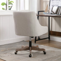 Adjustable Height Swivel Office Chair with Wheels Linen Fabric Upholstered Computer Desk Chair Wooden Legs Charcoal Grey